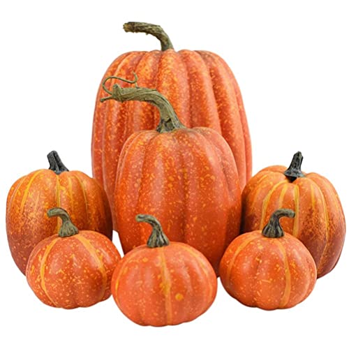 CaCaCook 7 Stück Künstliche Kürbisse Set, Kürbis Herbst Deko Orange Kürbisse Halloween Herbstdeko Fälschung Kürbis Schaum Kürbisse für Halloween Erntedankfest Dekoration von CaCaCook