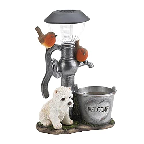 CaCaCook Garten Deko, Hündchen Figuren Gartendeko Solarleuchten, Statuen Lampe Gartentierskulptur, Harz Hündchen Modell Solar Statue Lichter Nachtlicht Outdoor Dekorativ Terrasse Hof von CaCaCook