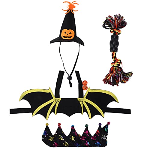 CaCaCook Schwarzes Fledermaus -Haustierkostüm mit Kürbisglocken, Niedliche Halloween -Katzen Kostüm Set für Katzen Cosplay Party Dekoration (S) von CaCaCook