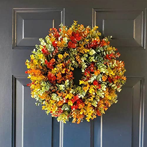 CaCaCook TürKranz Herbst Eukalyptus Kranz Haustür, Künstliches Simulation Herbstkranz Herbst Girlanden Erntedankfest Halloween Herbstdeko Weihnachten Kranz Türgirlande Home von CaCaCook