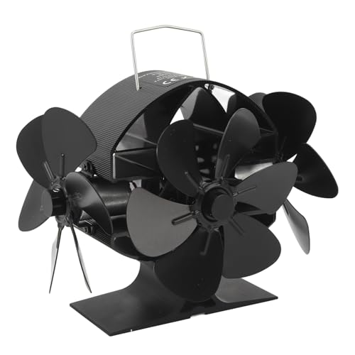 CaCaCook Wärmeantriebsofenlüfter, 3 Köpfe 18 Aluminium 270 Grad Blowing Kaminlüfter mit Griff, Energieeffizient von CaCaCook