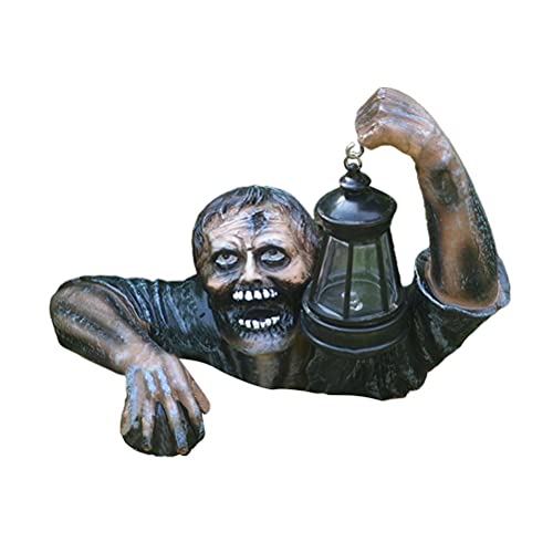 Halloween Zombie mit Solar LED Laterne,Zombie mit LED Laterne,Harz Zombie Gartenstatuen,Garten Zombie Zwerge Statue den Garten Terrasse Hof Im Freien von CaCaCook