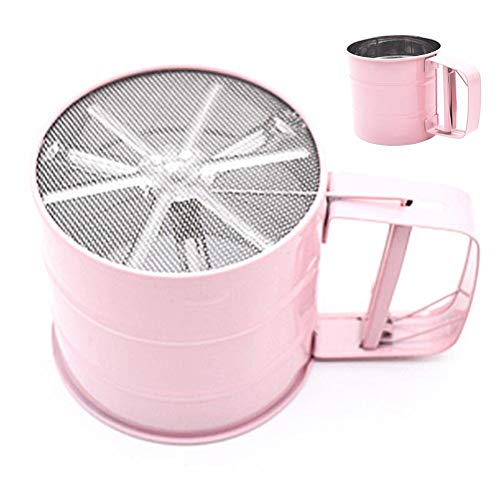 Rosa Puderzuckerstreuer 16 * 16 * 10 Küchen-Edelstahl-Mehlsieb Handheld-Pulvermehlsieb Puderzucker Manueller Siebbecher Heimbackwerkzeuge (Rosa) von CaCaCook