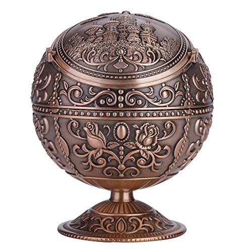 Runder Kugel-Aschenbecher, Metall, Vintage-Kunsthandwerk, Aschenbecher, Runde Kugel aus Metall, Geprägtes Muster, Dekoration (Kupferschloss) von CaCaCook