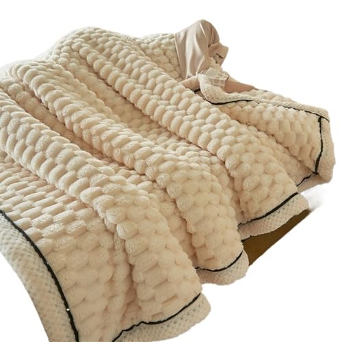 Blanket Decke Одеяло Herbst Winter Warm Schlafen Weichen Bequemen Flanell Fleece Decken for Bett Gemütliche Flauschige Wärme Decke Sofadecke (Color : Rice White, Größe : 200x230CM) von CaFfen