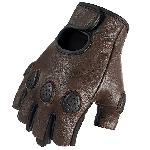 CaFfen Motorradhandschuhe Atmungsaktive Fingerlose Handschuhe Sommer Motorradhandschuhe Motocross Handschuhe Retro Moto Motorradfahrer Motorrad Handschuhe(1,XXL) von CaFfen