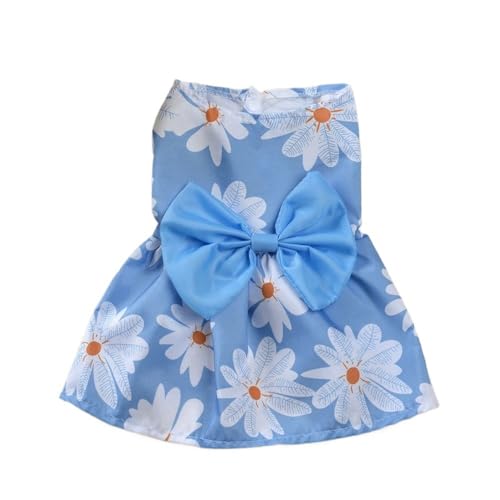 Hundepullover Hunde-Prinzessinnenkleid, niedliches bedrucktes Welpenkleid mit Schleife, süßer Katzenrock, Sommer, dünnes Haustier, Hochzeit, Party, Hundekleidung(Blue,M) von CaFfen