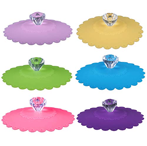 CaLeQi Silikon-BecherdeckelKreative runde Diamant-BecherabdeckungGlasbecher-Abdeckung Silikon-Glasbecher-Abdeckungen Wiederverwendbare Anti-Staub-TassenabdeckungSilikon 6 Satz (zufällige Farbe) von CaLeQi