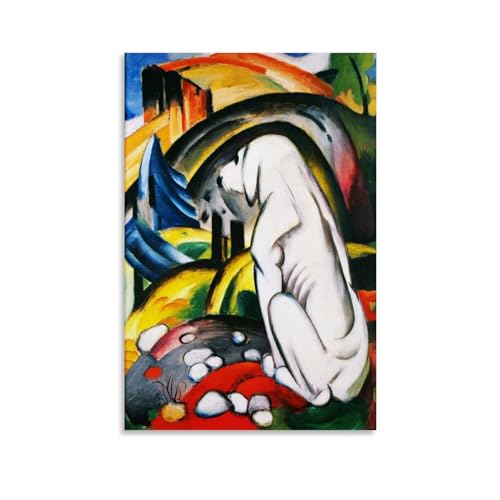CaMbos Kunstdruck auf Leinwand Wandbild Wohnzimmer, Schlafzimmer Expressionistisch Tier Hund Franz Marc berühmte Malerwerke (Der weiße Hund) 20 x 30 cm von CaMbos