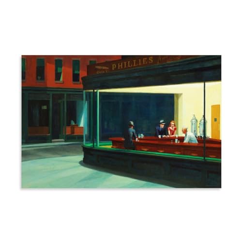 Edward Hopper berühmte Malerwerke (Nighthawks) Druck Poster Wandkunst Malerei Leinwand Geschenk Wohnzimmer Drucke Schlafzimmer Dekor Kunstwerke 40 x 60 cm von CaMbos