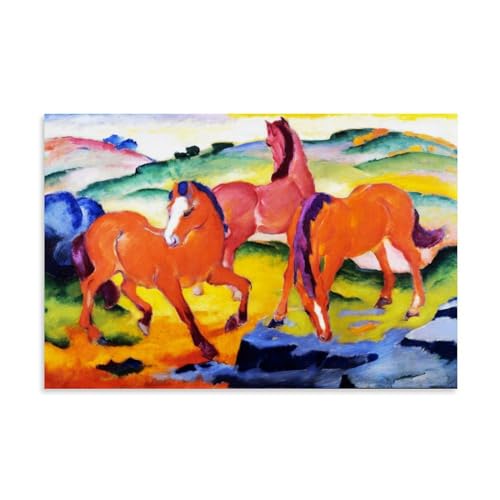Franz Marc Berühmte Malerwerke (die roten Pferde) Druck Poster Wandkunst Scroll Leinwand Gemälde Bild Wohnzimmer Dekor Zuhause 60 x 90 cm von CaMbos