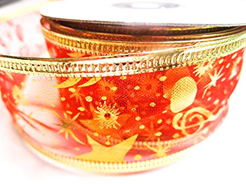 CaPiSo 20m Weihnachtsband 40mm Draht Schleifenband Geschenkband mit Sternen Glitzer Weihnachten (20m Kleine Sterne Rot) von CaPiSo