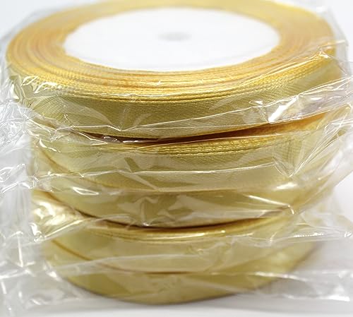 CaPiSo 100m Satinband 10mm für Schleife Stoffband Geschenkband Schleifenband Geschenkschleife (Helles Gold) von CaPiSo