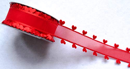 CaPiSo 10m 40mm Organza mit Herz Geschenkband Herzen Dekoband Herzband Organzaband Hochzeit Weihnachten (Rot) von CaPiSo