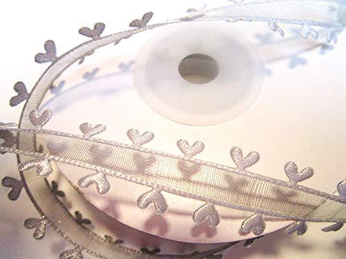 CaPiSo 10m Organza 15mm mit Herz Geschenkband Herzen Dekoband Herzband Organzaband Hochzeit Weihnachten (Silber) von CaPiSo