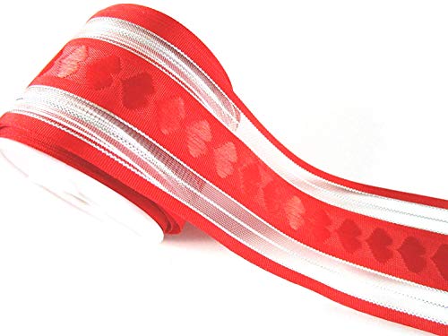 CaPiSo 10m Organza-Schleifenband 5cm Herz Strängchen Geschenkband,Dekoband,Weihnachten (10m 5 cm Herz Rot-Silber) von CaPiSo