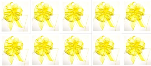 CaPiSo 18cm Große Ziehschleife Large Pull Bow Zugband Polyband Dekoschleife Geschenkschleife für Geschenke für Tüten Zuckertüten Basteln Dekorieren Verzieren (Gelb, 10 Stück) von CaPiSo
