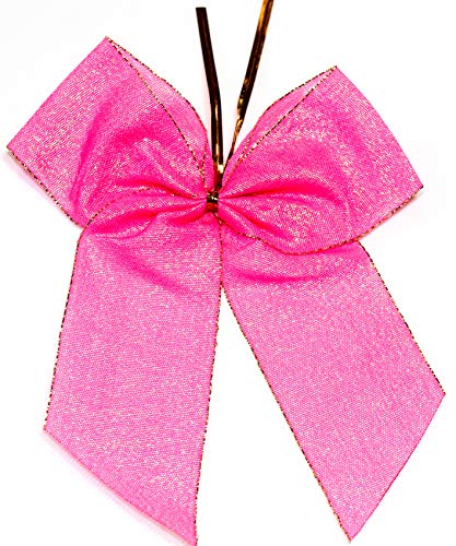CaPiSo 12 Stück Schleifen 14 x 16 cm mit Befestigungsclip Geschenkschleife Weihnachtsbaumschleife Weihnachten Satin Lurex (Lurex Pink-Glänzend) von CaPiSo