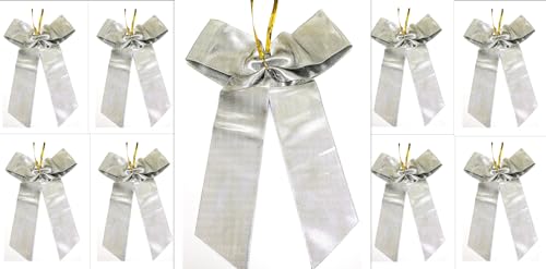 CaPiSo 12 Stück Schleifen 14x16 cm Geschenkschleife Weihnachtsbaum Schleife Weihnachten Glitzerschleife Lamee Weihnachtsdekoration Adventsgesteck (Lurex Silber Neu) von CaPiSo