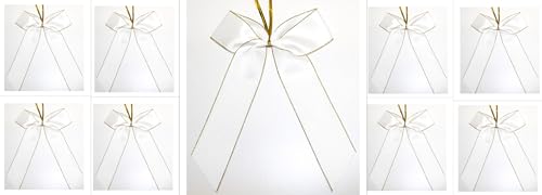 CaPiSo 12 Stück Schleifen 14x16 cm Geschenkschleife Weihnachtsbaum Schleife mit Rose Weihnachten Hochzeit Satinschleife Satin Glitzerschleife Lurex (Satin Weiss) von CaPiSo