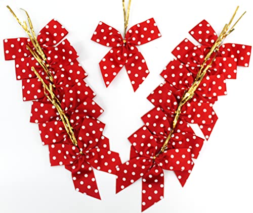CaPiSo 12Stück Set 12 x12cm Landhaus-Schleifen Karo Vichy Punkte Befestigungsclip Schleifenband Vichy Geschenkschleife Weihnachten (Rot Große Punkte) von CaPiSo