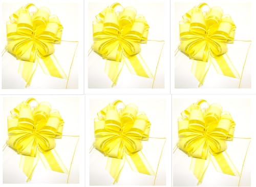 CaPiSo 18cm Große Ziehschleife Large Pull Bow Zugband Polyband Dekoschleife Geschenkschleife für Geschenke für Tüten Zuckertüten Basteln Dekorieren Verzieren (Gelb, 6 Stück) von CaPiSo