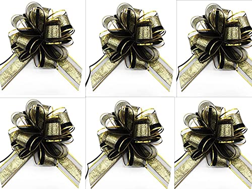 CaPiSo 18cm Große Ziehschleife Large Pull Bow Zugband Polyband Dekoschleife Geschenkschleife für Geschenke für Tüten Zuckertüten Basteln Dekorieren Verzieren (Schwarz-Goldrand, 6 Stück) von CaPiSo