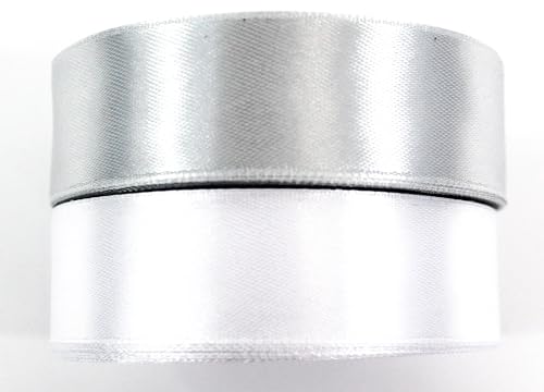 CaPiSo 2 Rollen je 22m Satinband 25mm Geschenkband Dekoband Hochzeit Weihnachten (Silber-Weiss) von CaPiSo