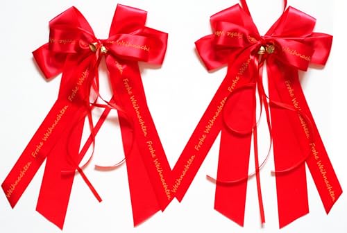 CaPiSo Satin Geschenkschleife 20x35cm OHNE BASTELN Satinschleife Schleife Fertigschleife Jubiläum Geburtstag Dekoschleife Geschenk im 2er-Set (Rot mit Glöckchen) von CaPiSo