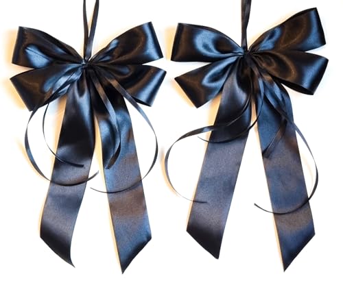 CaPiSo 2 Stück Satin Trauerschleife 20x35cm OHNE BASTELN Satinschleife Schleife Beerdigung Grabschleife Blumenstrauss Urnenbeisetzung im 2er-Set (Schwarz) von CaPiSo