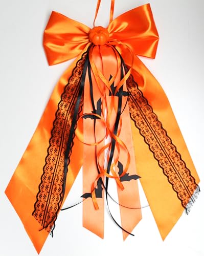 CaPiSo 20x40 cm Große Halloween Fertigschleife ohne Basteln mit Fledermaus und Kürbis Satin-Schleife (End 002) von CaPiSo