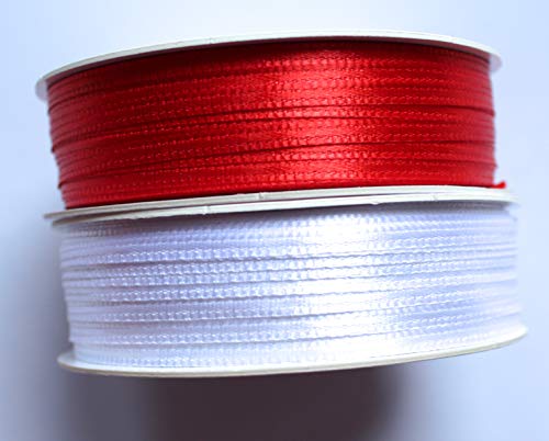 CaPiSo 200m Rolle 3mm Doppelseitig Beidseitig Glänzend Satin-Schleifenband Geschenkband Dekoband Dekorationsband Hochzeit Weihnachten (Rot-Weiss) von CaPiSo