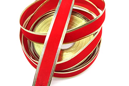 CaPiSo 20m Velour 25mm Schleifenband Geschenkband Samtband Weihnachten Samt Rot-Gold von CaPiSo