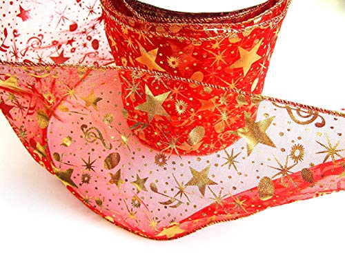 CaPiSo 20m Weihnachtsband 100m mit Drahtverstärkung 10cm Schleifenband Geschenkband mit Sternen Glitzer Draht Weihnachten (Kleine Sterne Rot) von CaPiSo