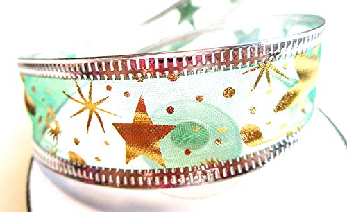 CaPiSo 20m Weihnachtsband 40mm Draht Schleifenband Geschenkband mit Sternen Glitzer Weihnachten (20m Kleine Sterne Grün) von CaPiSo