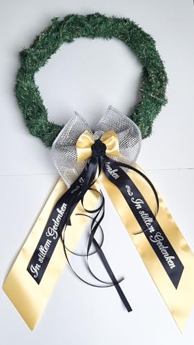 CaPiSo 20x40cm Fertigschleife Kranzschleife Rose Trauerschleife Trauer Grabschleife Gedenken Schleife Beerdigung Urnenbeisetzung Grabschmuck OHNE Kranz (Gold-Schwarz) von CaPiSo