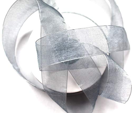 CaPiSo 25 m Organza -Schleifenband in 2,5 cm Breite 25mm mit Webkante (Silber Neu) von CaPiSo