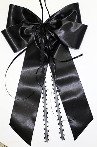 CaPiSo 30 x 50 cm Große Fertigschleife ohne Basteln Satin-Schleife Satinschleife Trauer Grabschleife Beerdigung Türschleife Grabschleife Doppelschleife (Schwarz mit Herzen) von CaPiSo