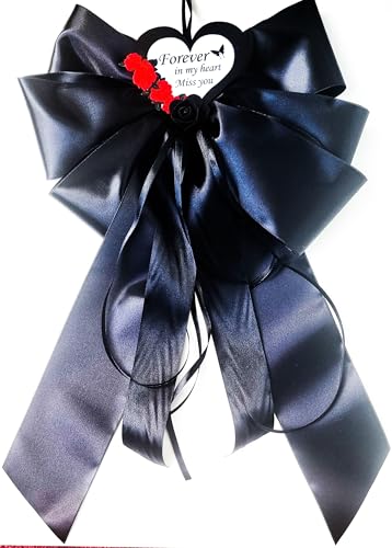 CaPiSo 30x50 cm 30 x 50 cm Große Fertigschleife ohne Basteln Satin-Schleife Satinschleife Trauer Grabschleife Beerdigung Türschleife Grabschleife Doppelschleife (3-Fach Schwarz Miss You) von CaPiSo