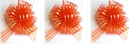 CaPiSo Große Ziehschleife Organza 16-18cm L Pull Bow Zugband Polyband Dekoschleife Geschenkschleife (Orange, 3 Stück) von CaPiSo