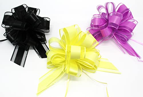 CaPiSo 3X Große Ziehschleife 18cm L Pull Bow Zugband Polyband Dekoschleife Geschenkschleife (Schwarz-Gelb-Lila) von CaPiSo
