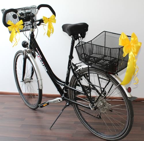 CaPiSo 3er Set Fahrradschleifen Handarbeit Fertigschleife Geschenkschleife Fahrradverpackung Satinschleifen 2 Größen Fahrradschleife Geschenkverpackung Fahrrad Weihnachten (Gelb) von CaPiSo