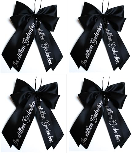 CaPiSo 4 Stück Fertigschleifen14x20cm ohne Basteln Satin-Schleife Trauerschleife Autoschleife Grabschleife Grab Beerdigung Kranzschleife für Trauerkranz Trauerstrauß Schwarz (End 01, 4 Stück) von CaPiSo
