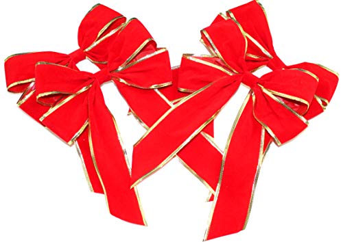 CaPiSo 4 Stück Set Velourschleifen ROT 20x30cm Weihnachtsbaum Geschenkschleifen Weihnachtsschleifen Samtschleifen Velour Adventsgesteck … (Einfach Rot-Gold) von CaPiSo