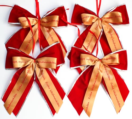 CaPiSo 4 Stück Set Velourschleifen ROT 20x30cm Weihnachtsbaum Geschenkschleifen Weihnachtsschleifen Samtschleifen Velour Adventsgesteck … (Mix 01) von CaPiSo
