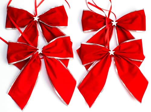 CaPiSo 4 Stück Set Velourschleifen ROT 20x30cm Weihnachtsbaum Geschenkschleifen Weihnachtsschleifen Samtschleifen Velour Adventsgesteck … (Mix 02) von CaPiSo