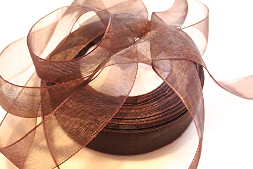 CaPiSo 45m Organza 25mm Breite 2,5cm Organzaband Schleifenband Geschenkband Dekoband Dekoration Deko Hochzeit Weihnachten (Dunkelbraun, 45m) von CaPiSo