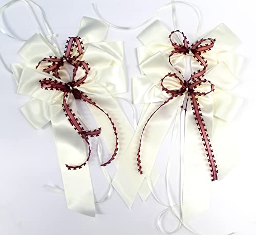 CaPiSo 4X Fertigschleife Herz 20x30cm OHNE BASTELN Satinschleife Geschenkschleife von Herzen Geburtstag Stoffschleife Hochzeit (Creme Herz Bordeaux) von CaPiSo