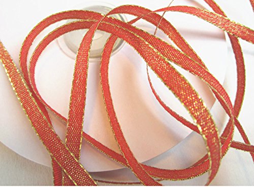 CaPiSo 50m Metallic Schleifenband Glitzerband in 6mm Breite mit Webkante (Metallic Rot-Gold) von CaPiSo