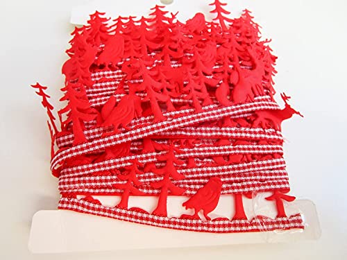 CaPiSo 5m Motivband Hirsch Eule Fuchs Tanne 3 cm Karoband Schleifenband Geschenkband Dekoband Scrapbooking Geschenkkarten Weihnachten Rot … von CaPiSo